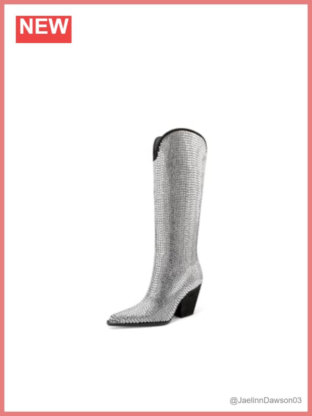 Rhinestone Cowboy Boots Knee High Pointed Toe Chunky Heel Western Pull On